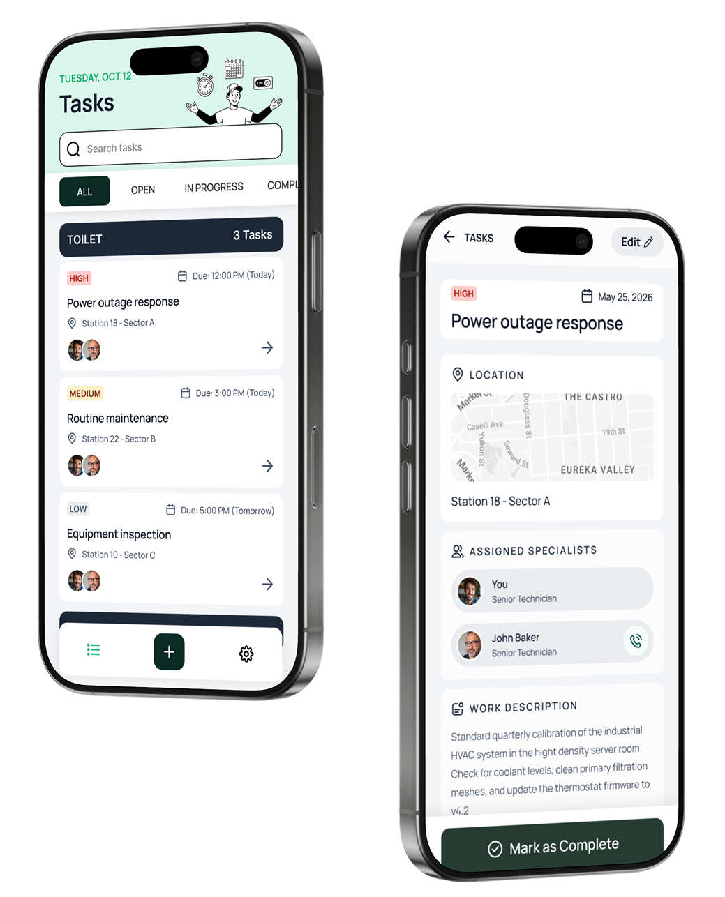 Opret opgave-skærm i FacilityFlow-appen
